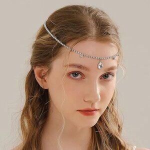 Beautiful Bridal Dew Drop Crystal Head Piece Gold Tone Forehead Jewlery